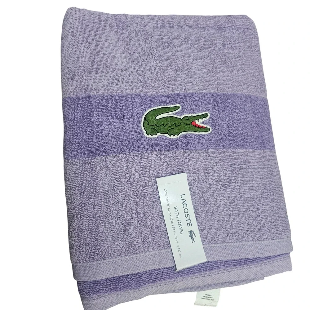 Lacoste Bath Towels Luxury Light Purple Cotton with Crocodile Logo 30 x 52 NWT
